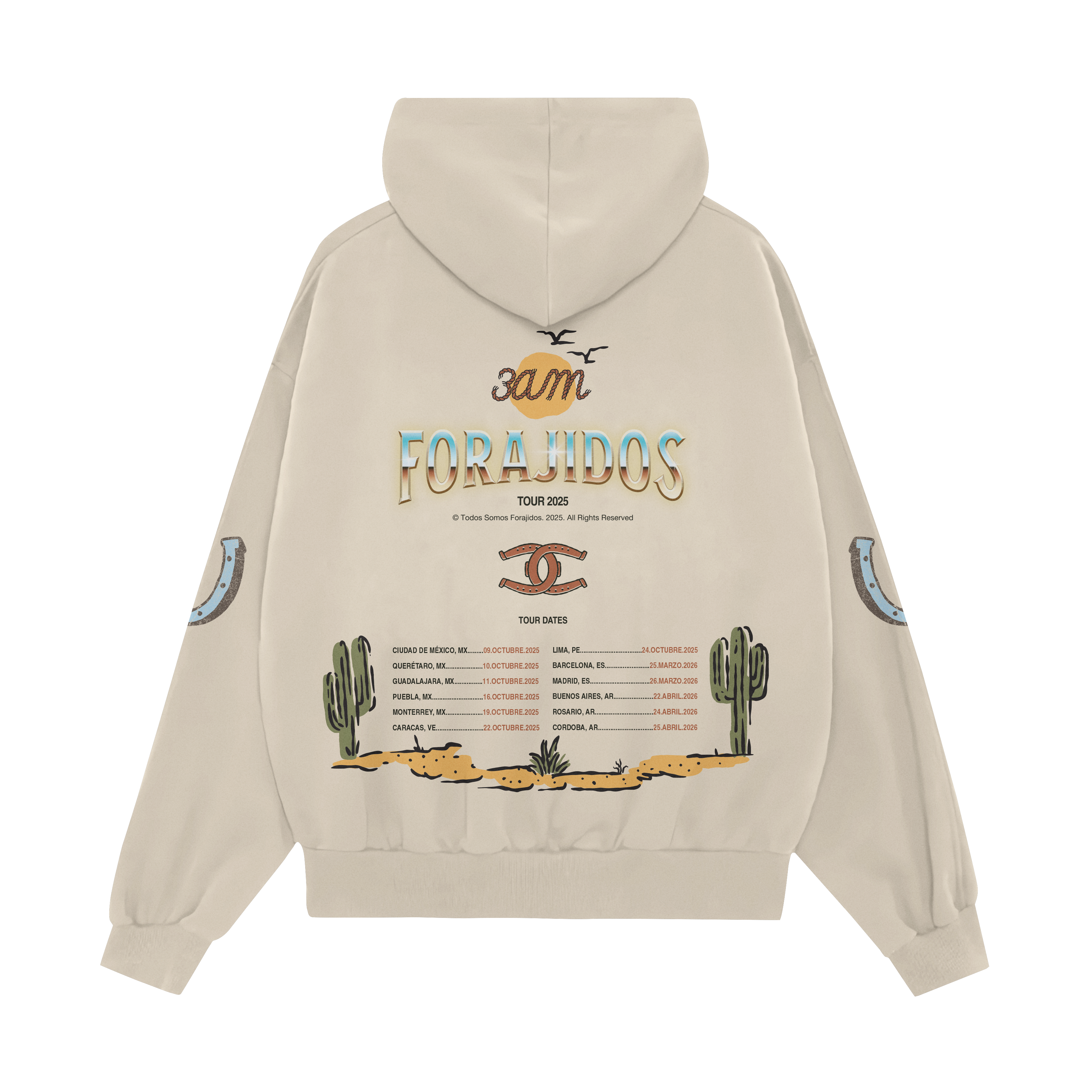 Hoodie Worldwide Tour Ivory – 3AM FORAJIDOS MERCH